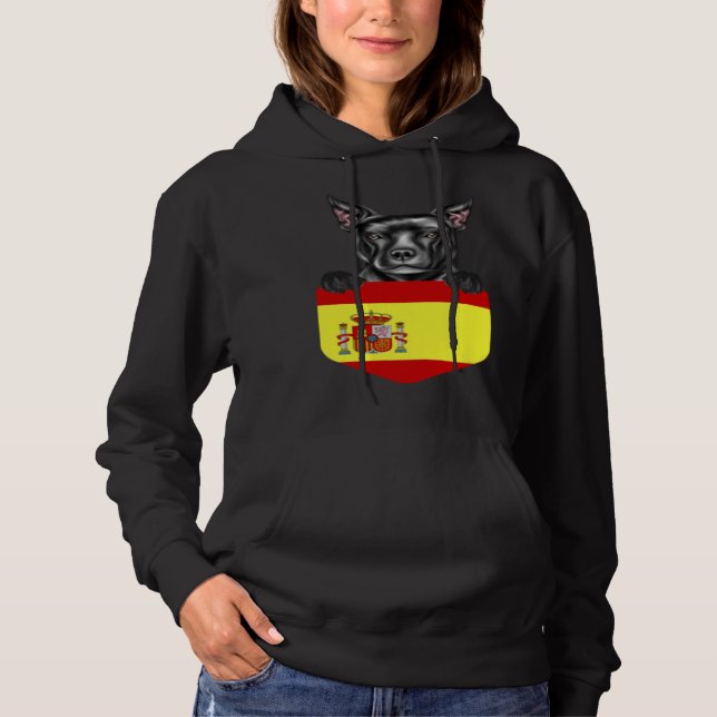 Sudadera Spain Flag Staffordshire Bull Terrier Dog In Pocke (Anverso)