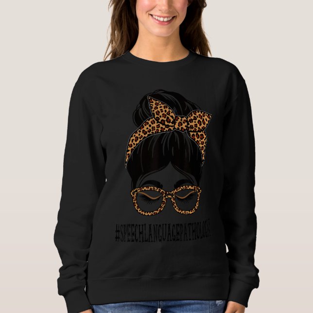 Sudadera Speech Language Pathologist Leopard Messy Bun Back (Anverso)