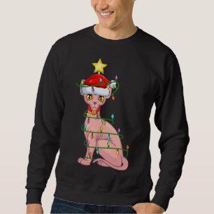 Sudadera Sphynx Cat Ighing Xmas Árbol Coincidiendo con Gato