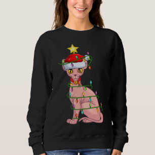Sudadera Sphynx Cat Ighing Xmas Árbol Coincidiendo con Gato