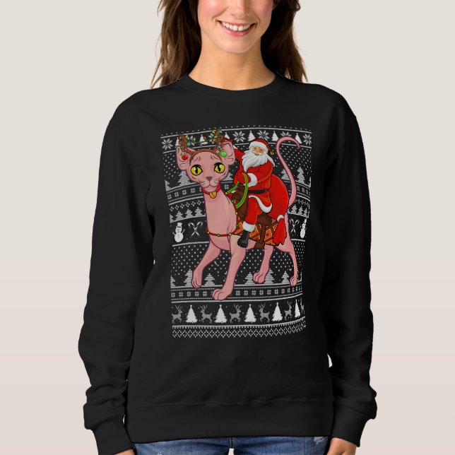 Sudadera Sphynx Cat Lover Santa Riding Sphynx Cat Ugly Chri (Anverso)