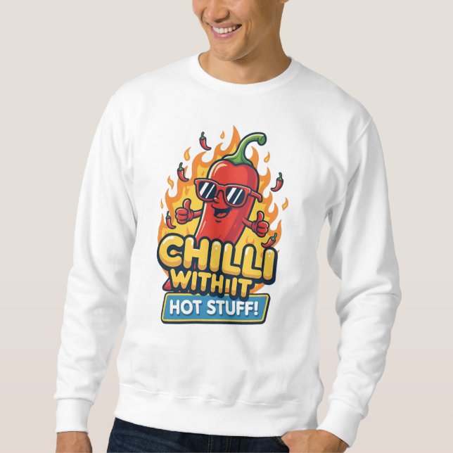 Sudadera Spicy Pepper Tee – “Chilli With It” Cartoon Design (Anverso)