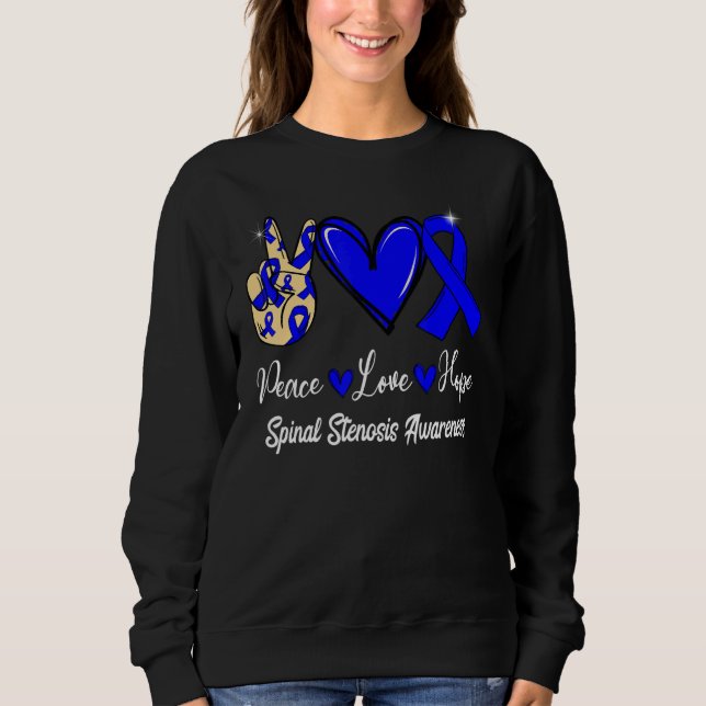 Sudadera Spinal Stenosis Awareness Peace Love Hope Blue Rib (Anverso)