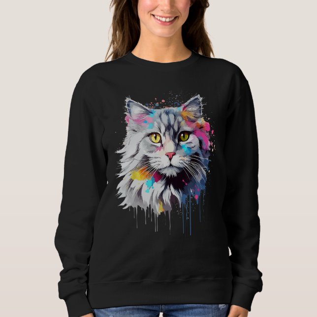 Sudadera Splash Art Siberian Cat Face Colorful (Anverso)
