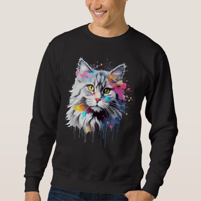 Sudadera Splash Art Siberian Cat Face Colorful (Anverso)