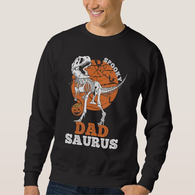 Sudadera Spooky Dad Saurus Dinosaur Skeleton rex Pumpkin (Anverso)