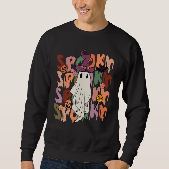 Sudadera Spooky Ghost Costume Witch Groovy Vibes Hippie Hal (Anverso)