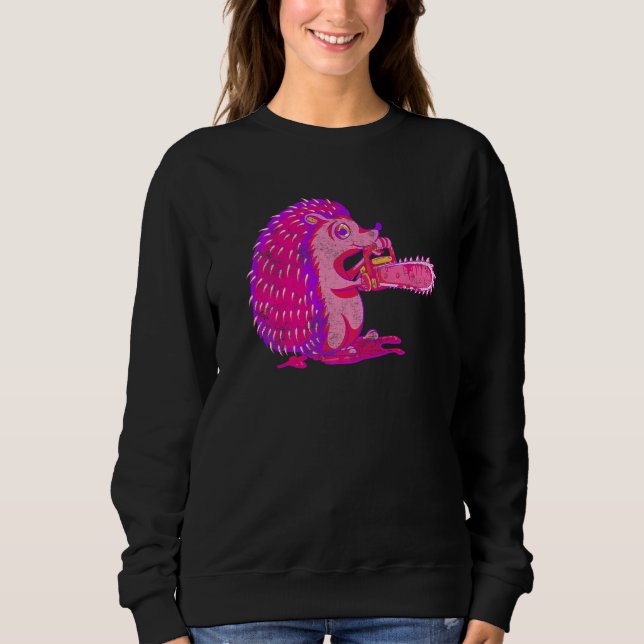 Sudadera Spooky Hedgehog Vaporwave Creepy Animal Chainsaw H (Anverso)