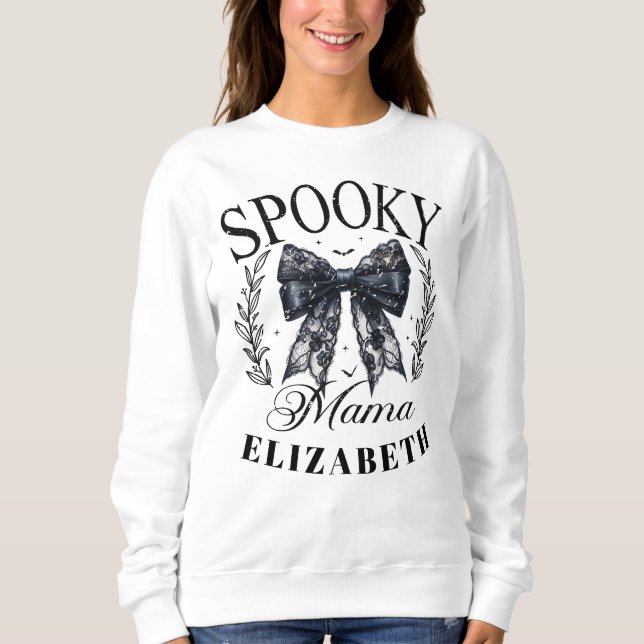 Sudadera Spooky Mama Halloween Coquette Bow Custom Name (Anverso)