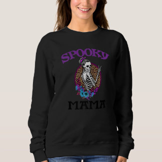 Sudadera Spooky Mama Skeleton Messy Bun Leopard Flowers Hal
