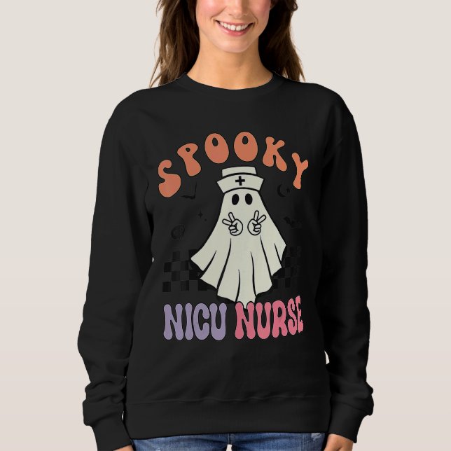 Sudadera Spooky NICU Nurse Halloween Ghost Retro RN Neonata (Anverso)