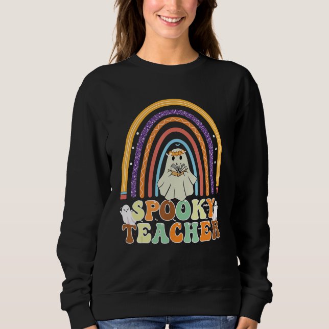 Sudadera Spooky Teacher Groovy Retro Ghost Teacher Hallowee (Anverso)