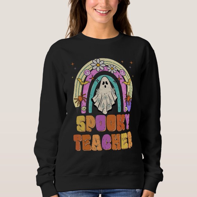 Sudadera Spooky Teacher Retro Spooky Floral Ghost Hippie Ha (Anverso)