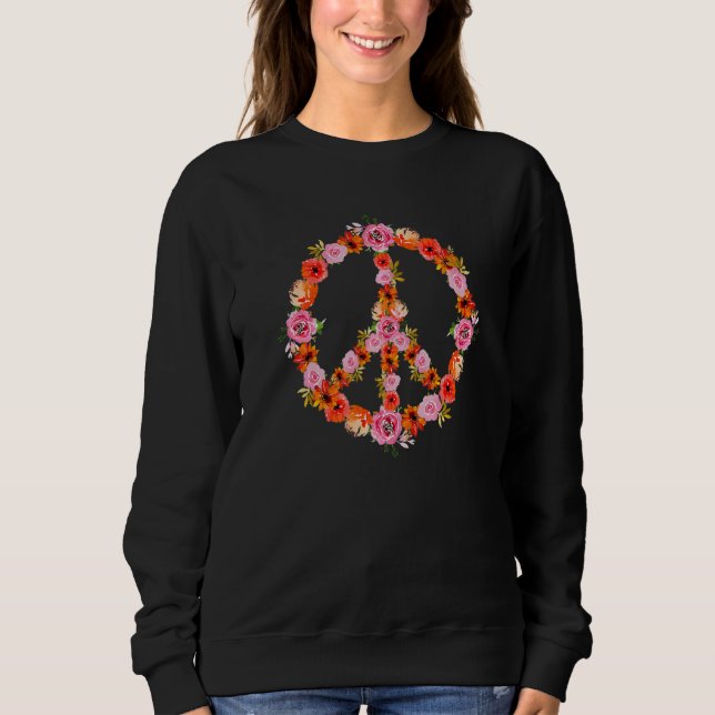 Sudadera Spring Floral Peace Sign Hippie Flowers 60s 70s Bo (Anverso)