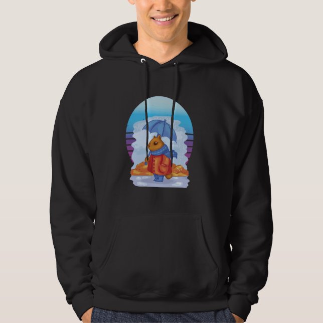 Sudadera Squirrel Rojo Azul bufanda Azul Paraguas azul Otoñ (Anverso)