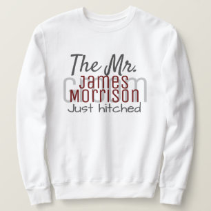 Sudadera Sr. Newlyw Modern Maroon Script Boda