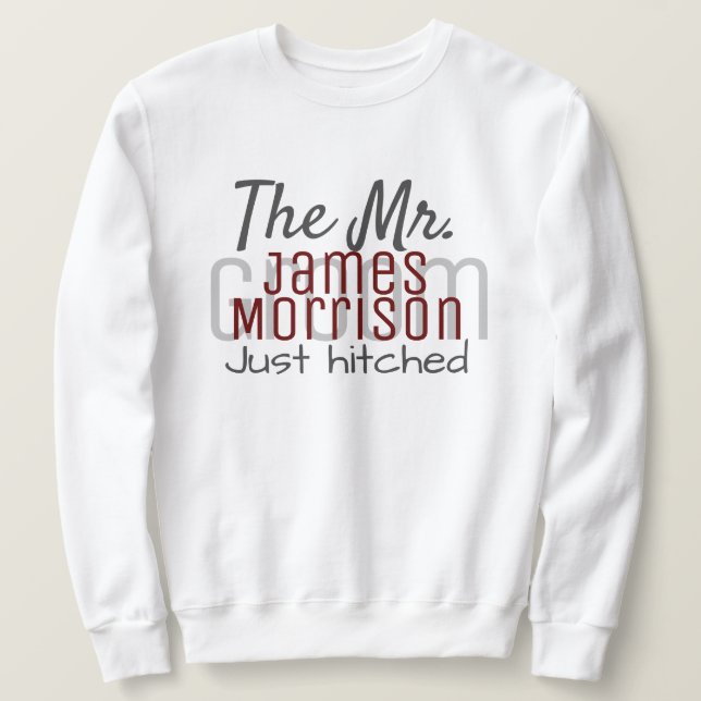 Sudadera Sr. Newlyw Modern Maroon Script Boda (Anverso del diseño)