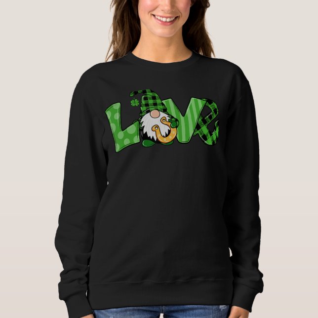 Sudadera St Patricks Day Buffalo Plaid Gnome Love Shamrock (Anverso)