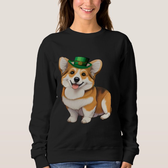 Sudadera St Patrick's Day Corgi Dog Irish Shamrock Leprecha (Anverso)