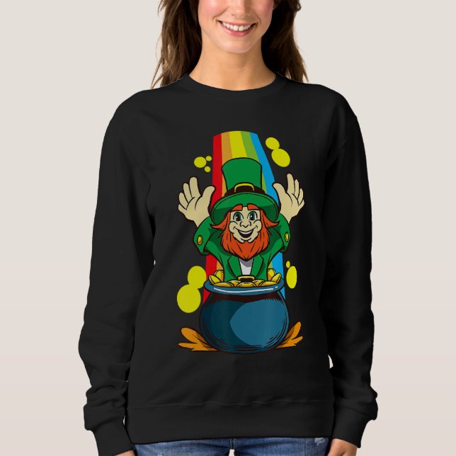 Sudadera St Patricks Day Cute Leprechaun Treasure Rainbow L (Anverso)