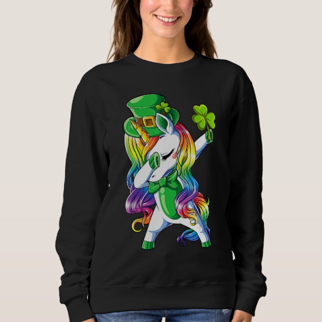 Sudadera St Patricks Day Girls Dabbing Unicorn Leprechaun L (Anverso)