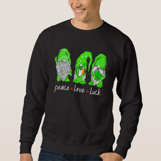 Sudadera St Patrick's Day Gnome Peace Love Luck Heart Shamr (Anverso)