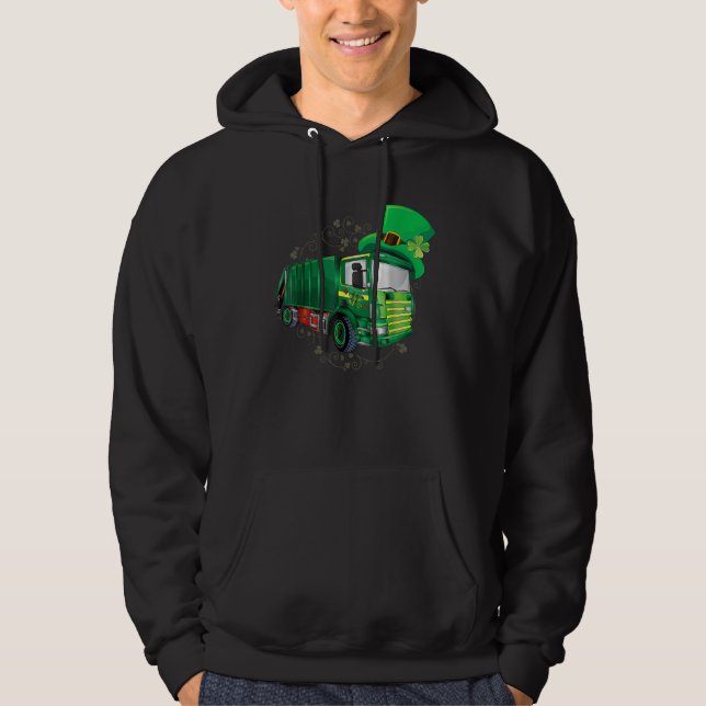 Sudadera St Patrick's Day Green Garbage Truck Men Women Boy (Anverso)