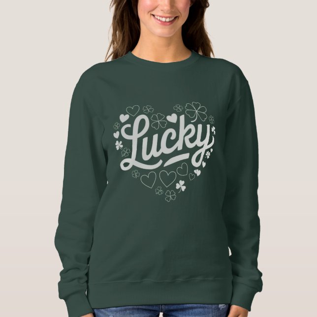 Sudadera St Patrick's Day Heart Lucky Clover Shamrock (Anverso)