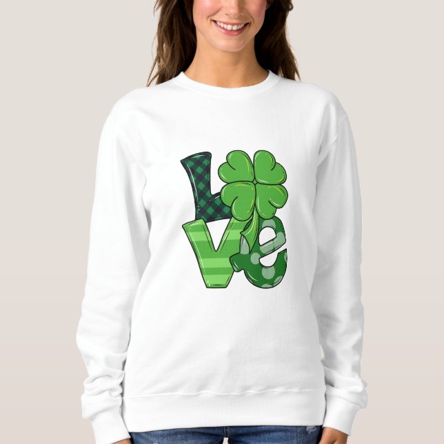 Sudadera St. Patrick's Day Irish Love Shamrock Green Plaid (Anverso)