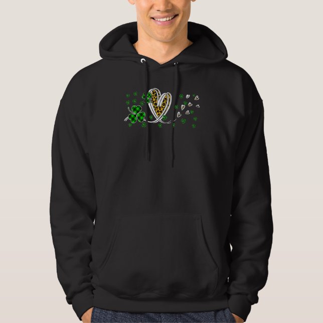 Sudadera St Patricks Day Leopard Hearfalo Plaid Clover (Anverso)