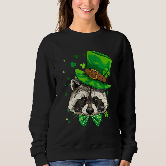 Sudadera St Patrick's Day Leprechaun Raccoon Shamrock Irish (Anverso)