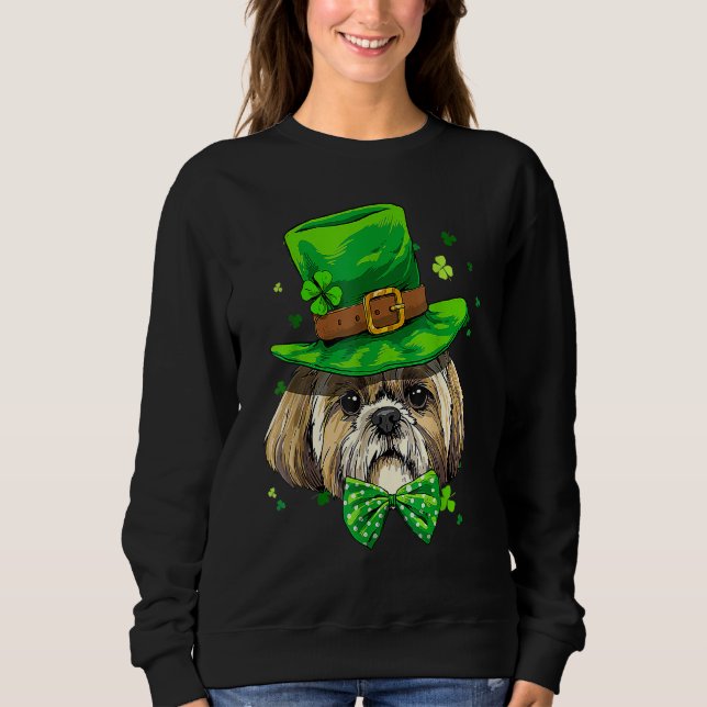 Sudadera St Patrick's Day Leprechaun Shamrock Shih Tzu Iris (Anverso)