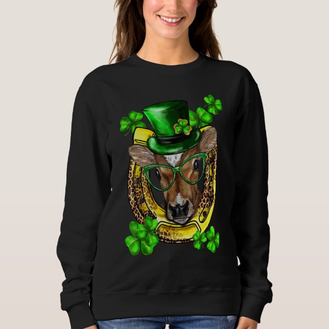 Sudadera St Patricks Day Shamrock Funny Lucky Cow Heifer H (Anverso)
