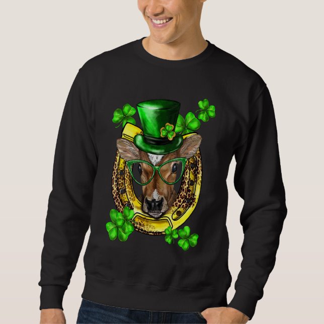 Sudadera St Patricks Day Shamrock Funny Lucky Cow Heifer H (Anverso)