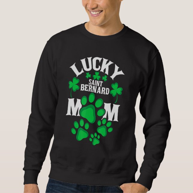 Sudadera St Patrick's Day Shirt Lucky Saint Bernard Dog Mom (Anverso)