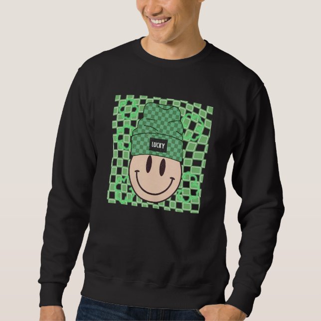 Sudadera St Patricks Happy Face Hat Lucky Vibes Retro Irish (Anverso)