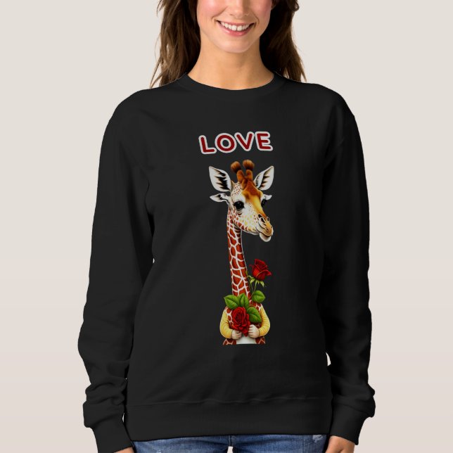 Sudadera St Valentine Day Love Giraffe holding roses (Anverso)