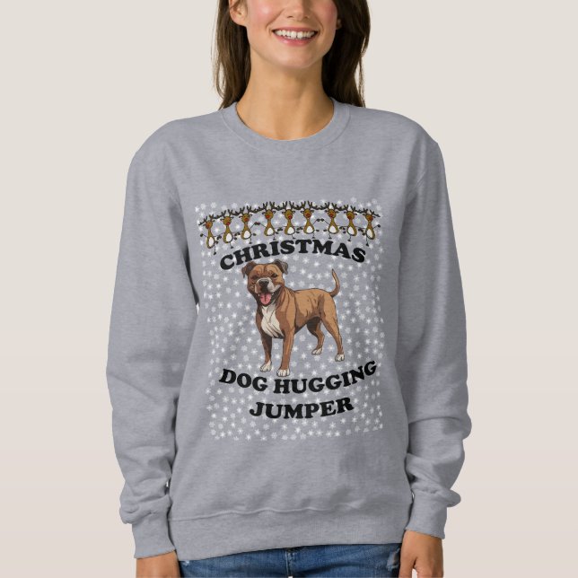 Sudadera Staffy Navidades de perros Abrazamiento de perros (Anverso)