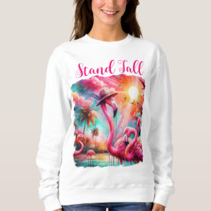 Sudadera Stand Tall Tropical Pink Flamingos Palm Trees Sun