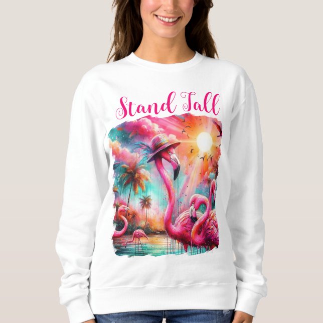 Sudadera Stand Tall Tropical Pink Flamingos Palm Trees Sun (Anverso)