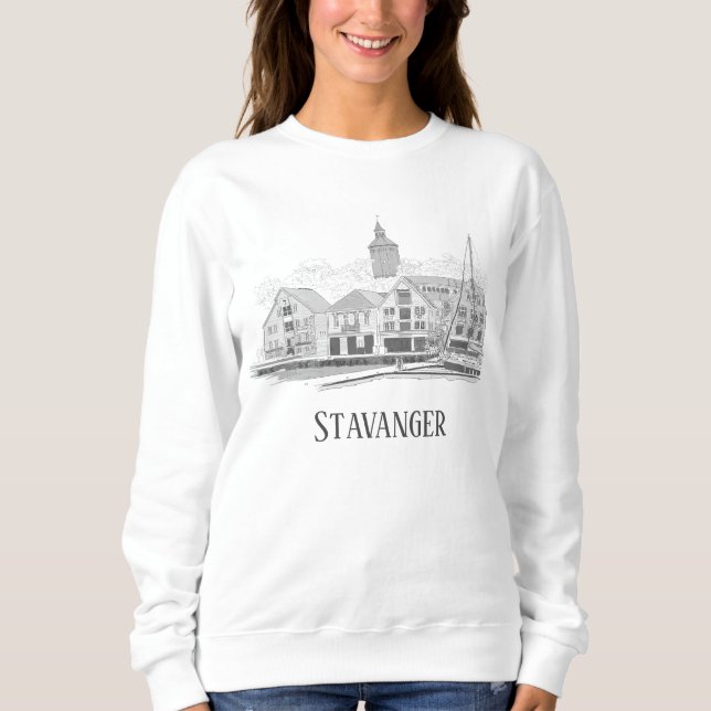 Sudadera Stavanger Noruega Hermoso paisaje de dibujos a cie (Anverso)