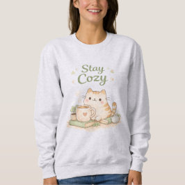 Sudadera Stay Cozy Kawaii Cute Kitty Cat Coffee Sweet 