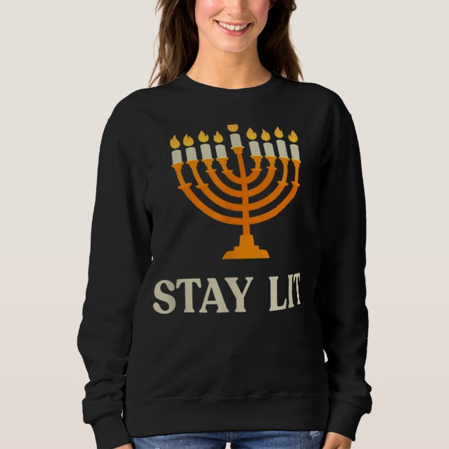 Sudadera Stay Lit Hanukkah Menorah Jewish Chanukkah Dreidel (Anverso)