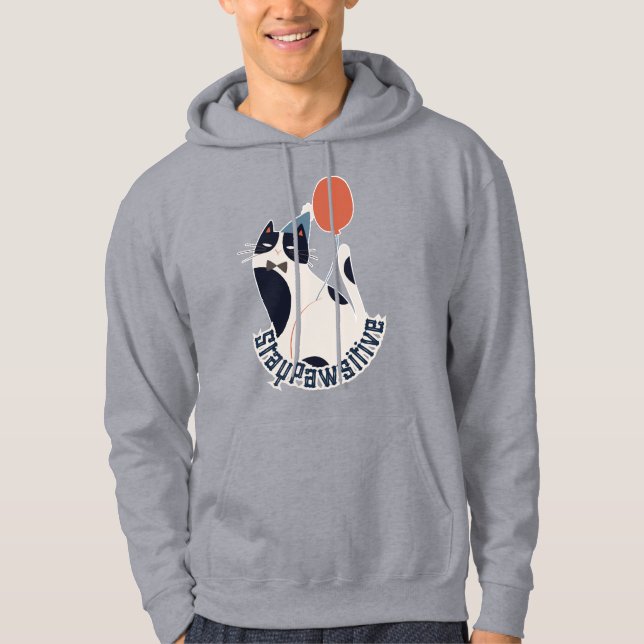 Sudadera Stay Pawsitive Cute Tuxedo Cat Balloon Hoodie (Anverso)