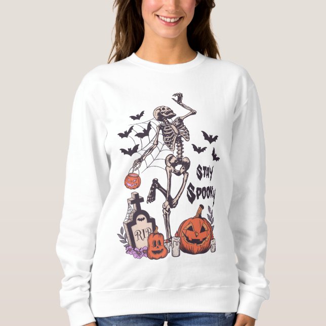 Sudadera Stay Spookone Halloween Skeleton Spider Bat Pumpki (Anverso)