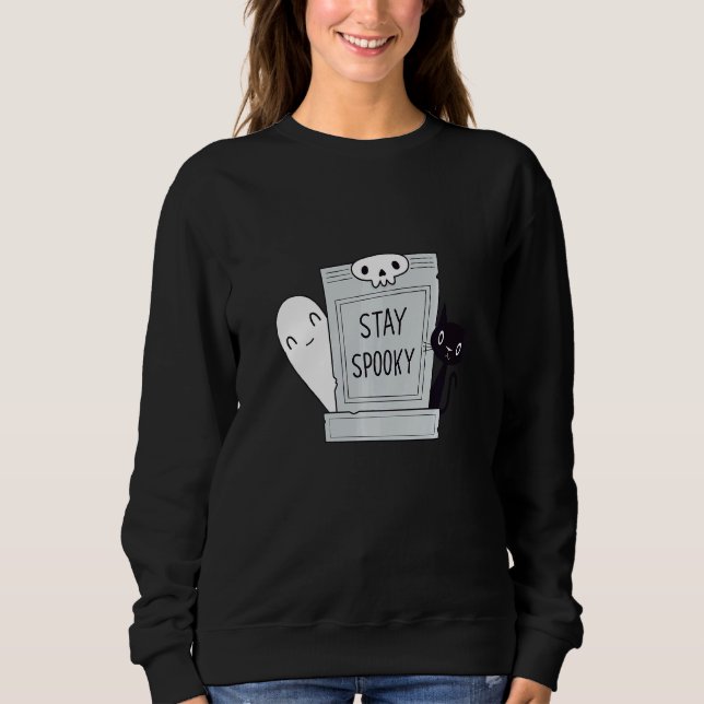 Sudadera Stay Spooky Spooky Cute Cat and Ghost in a graveya (Anverso)