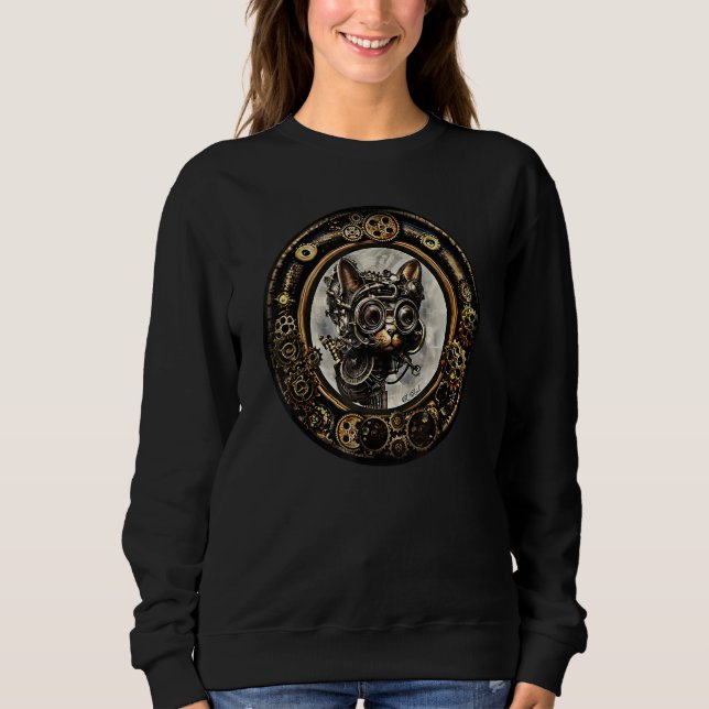Sudadera Steampunk Cat Kitten Industrial Robot Mechanical G (Anverso)
