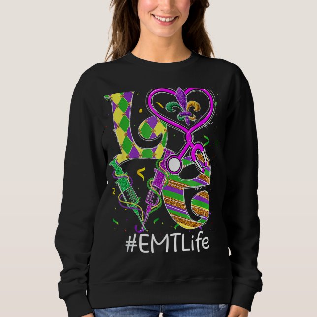 Sudadera Stethoscope Amor Emt Enfermera de la vida Mardi Gr (Anverso)