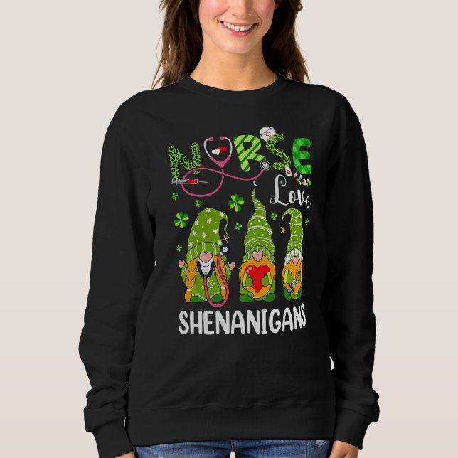 Sudadera Stethoscope Gnomes Shenanigans Enfermera St Patr (Anverso)