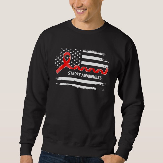 Sudadera Stroke Awareness American Flag   Red Ribbon (Anverso)